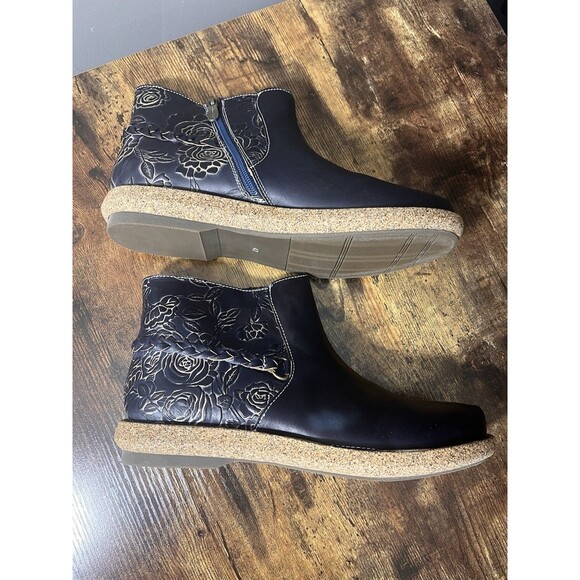 Spring Step L'Artiste Boots Women's 42 Blue Embroidered Leather Floral Braided - Picture 3 of 8